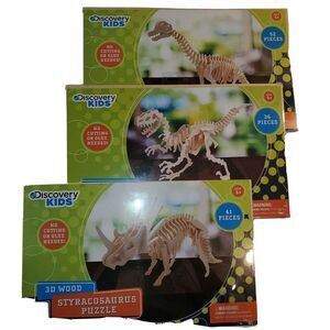 Discovery Kids 3D Dinosaur Wood Puzzle Kit Educational Toy 7" NEW Set of 3